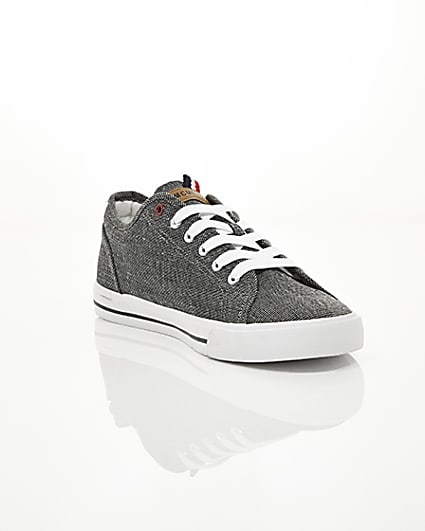 360 degree animation of product Black canvas lace-up plimsolls frame-6