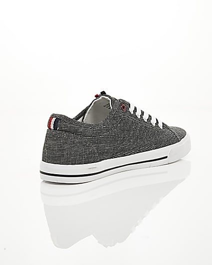 360 degree animation of product Black canvas lace-up plimsolls frame-13