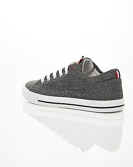360 degree animation of product Black canvas lace-up plimsolls frame-19