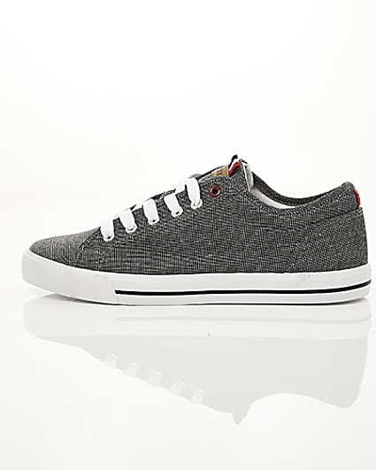 360 degree animation of product Black canvas lace-up plimsolls frame-21