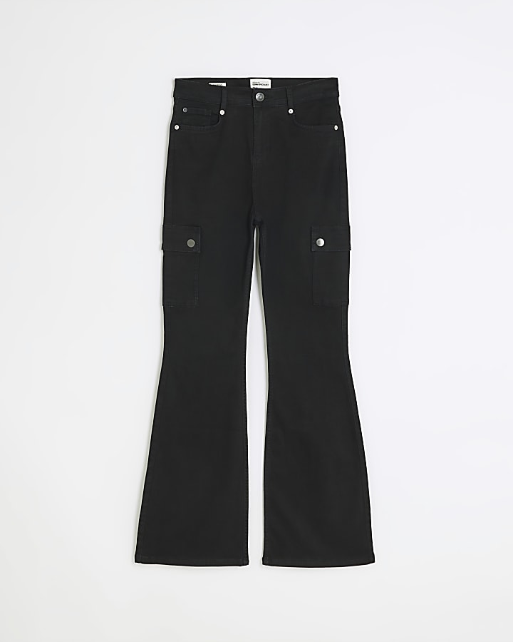 Black cargo flare jeans