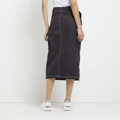 Black cargo midi skirt | River Island