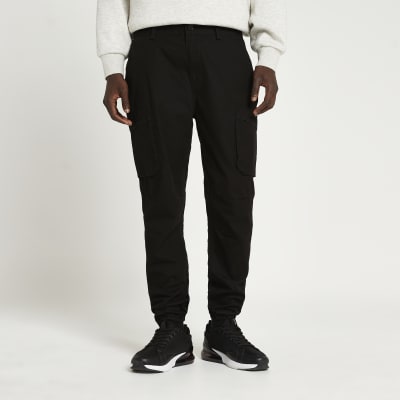 Black cargo utility slim fit trousers | River Island