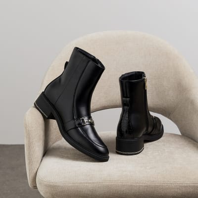 Black chain detail ankle boots River Island