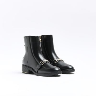 Black chain detail ankle boots | River Island