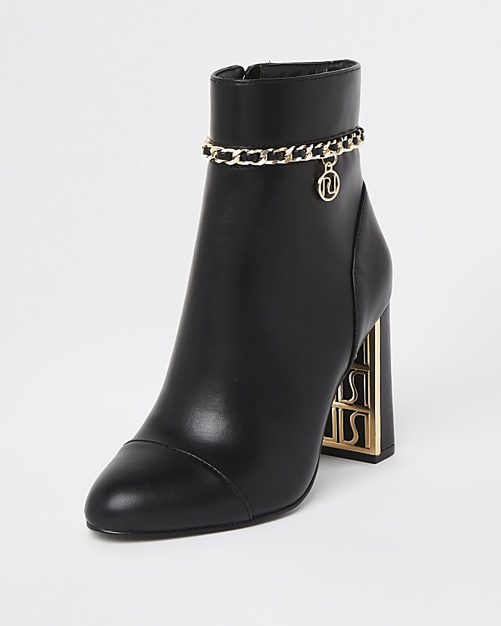 Black chain detail ankle boots