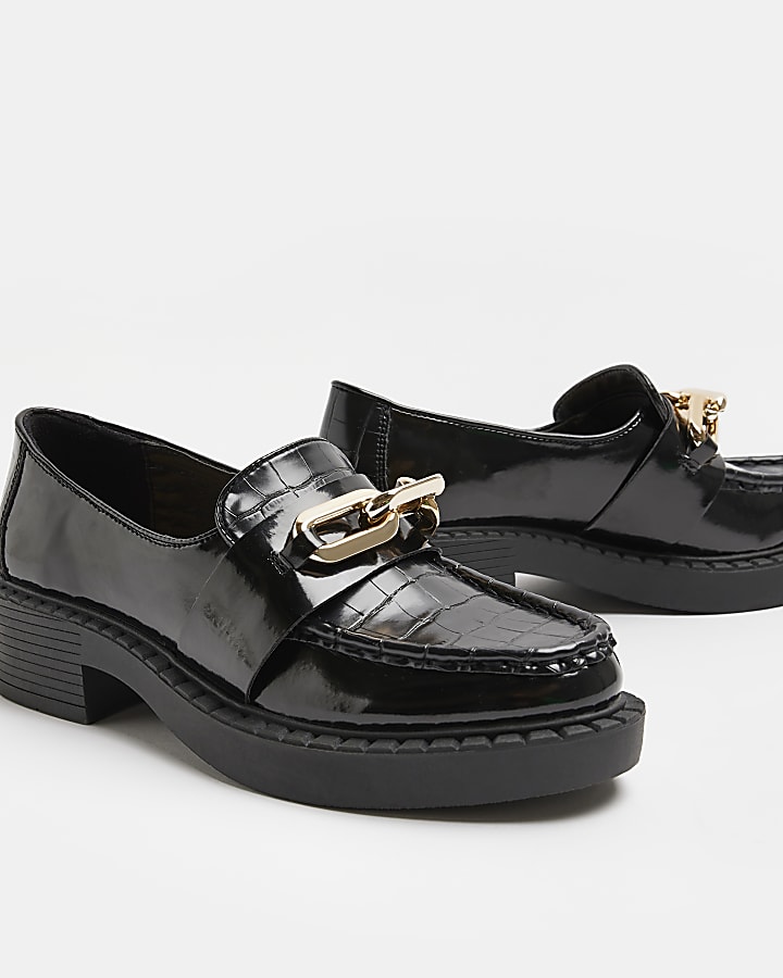 Black chain detail chunky loafers