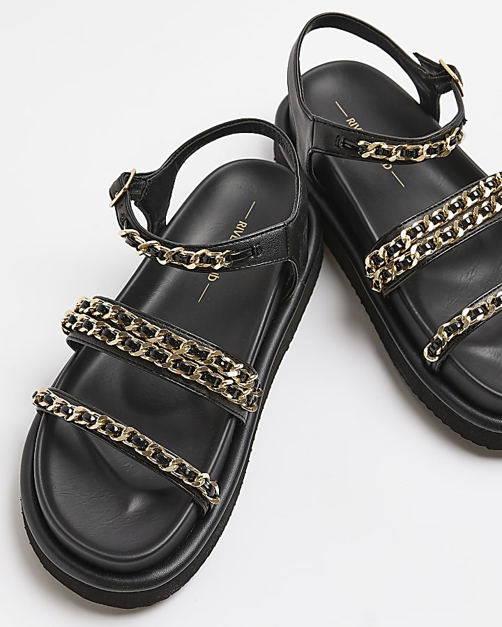 Black chain detail chunky sandals