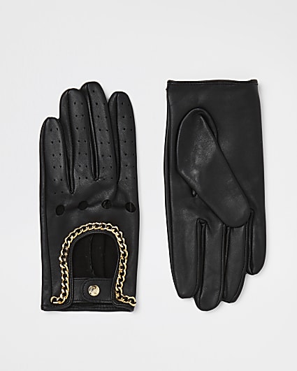 Black chain detail driving gloves