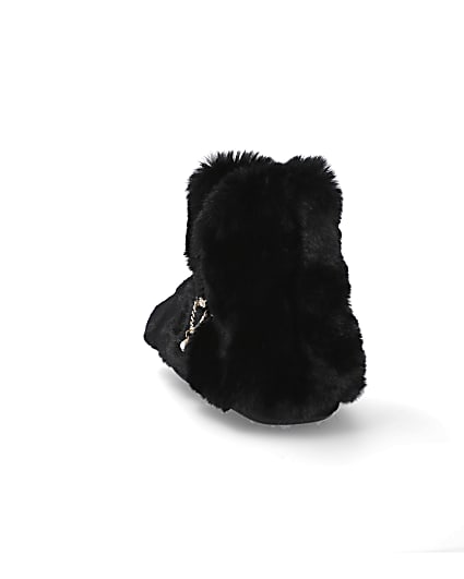 360 degree animation of product Black chain detail faux fur slipper boots frame-8