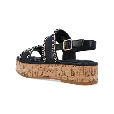 360 degree animation of product Black chain detail flatform sandals frame-6