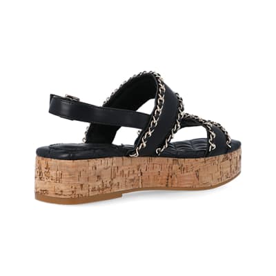 360 degree animation of product Black chain detail flatform sandals frame-12