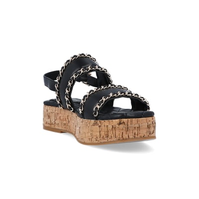 360 degree animation of product Black chain detail flatform sandals frame-19