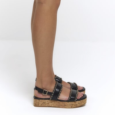 Black chain detail flatform sandals