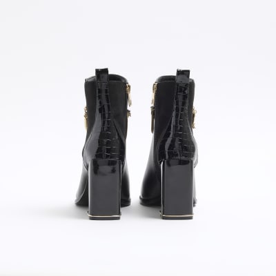 Black chain detail heeled ankle boots | River Island