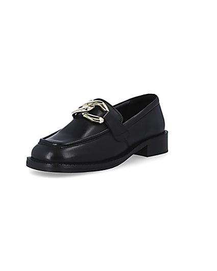 360 degree animation of product Black chain detail loafers frame-0