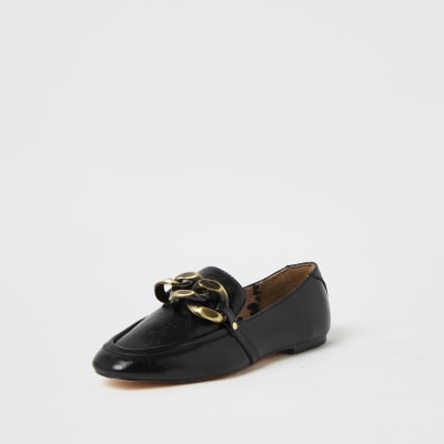 Black chain detail loafers