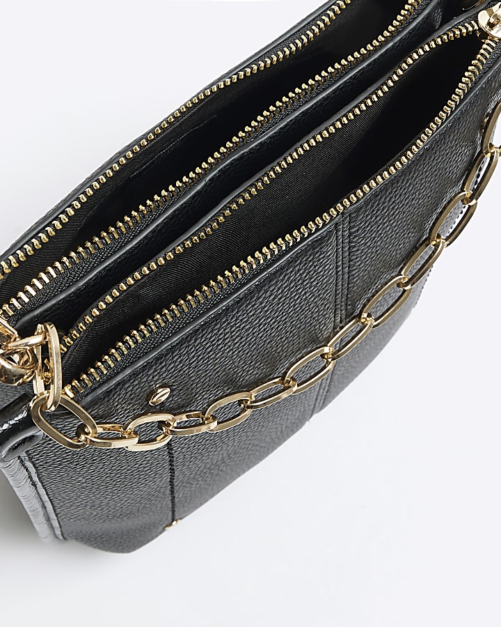 Black chain detail messenger bag | River Island
