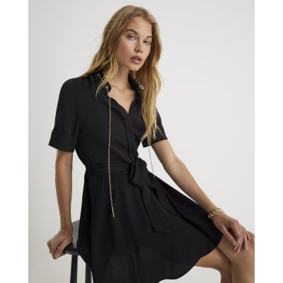 Black Chain Detail Mini Skater Dress