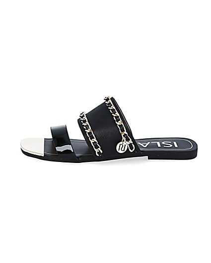 360 degree animation of product Black chain detail mule sandals frame-3
