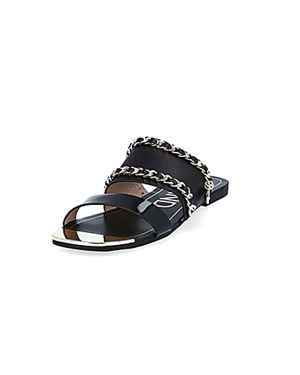 360 degree animation of product Black chain detail mule sandals frame-23