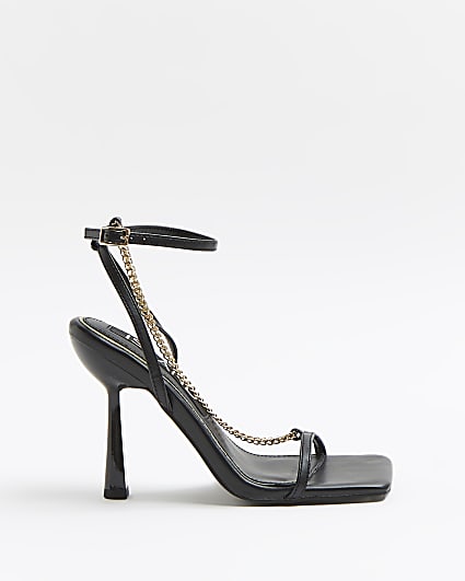 Black chain detail strappy heeled sandals
