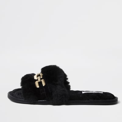 river island fur sliders