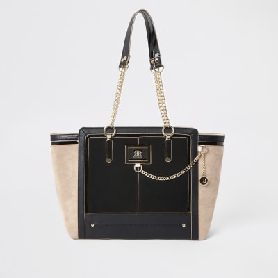 Black chain front winged tote bag | River Island