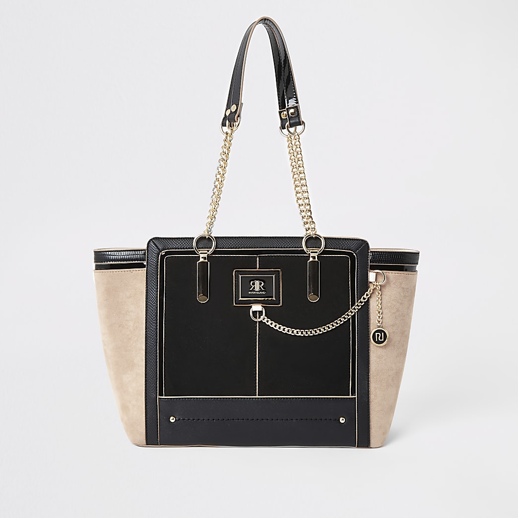 Black chain front winged tote bag | River Island