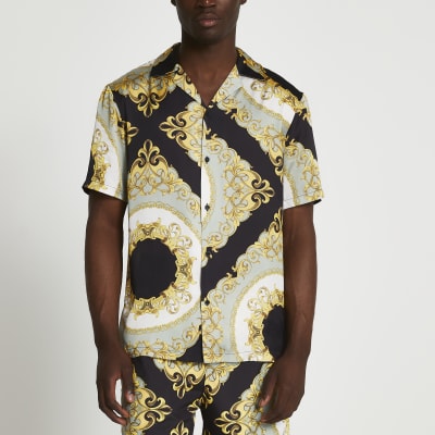 Black chain print revere shirt
