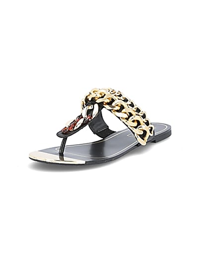 360 degree animation of product Black chain toe thong sandals frame-3