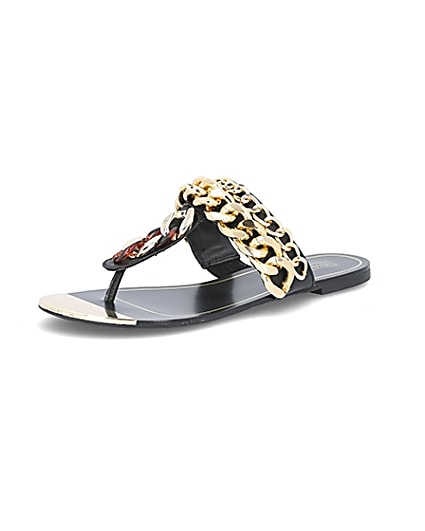 360 degree animation of product Black chain toe thong sandals frame-4