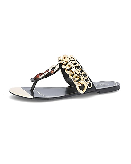 360 degree animation of product Black chain toe thong sandals frame-5