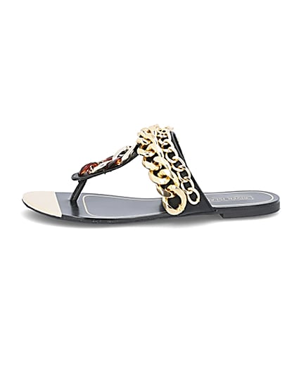 360 degree animation of product Black chain toe thong sandals frame-6