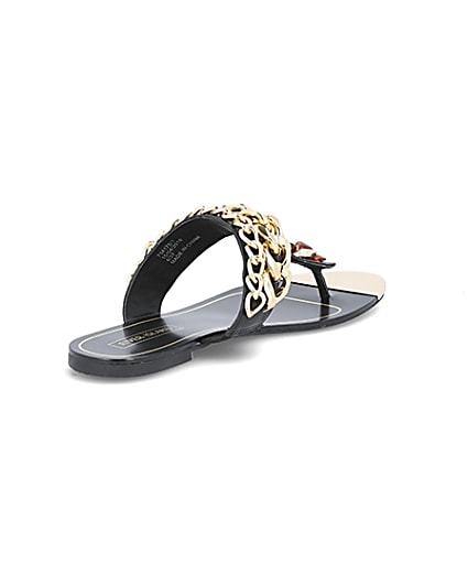 360 degree animation of product Black chain toe thong sandals frame-15