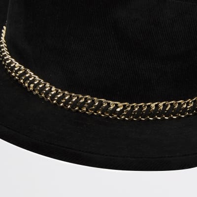 Black chain trim Fedora hat