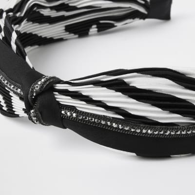 Black chain trim zebra print headband