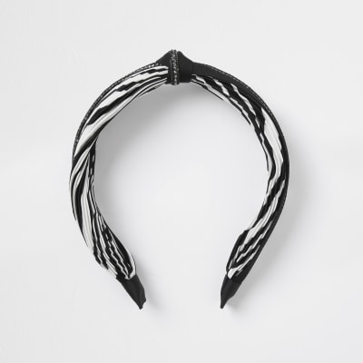 Black chain trim zebra print headband