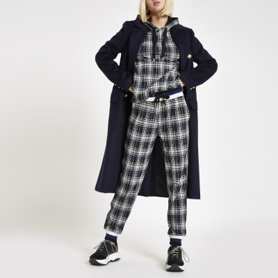 Black check contrast joggers