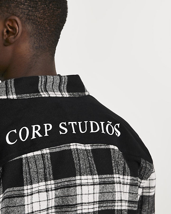 Black check 'CORP STUDIOS' long sleeve shirt