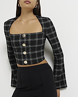 Black check cropped top