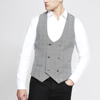 Black check double breast waistcoat