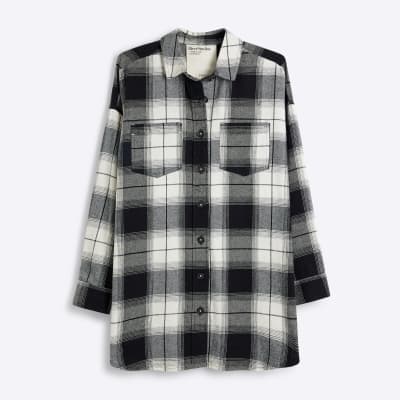 Black Check Longline Shirt River Island