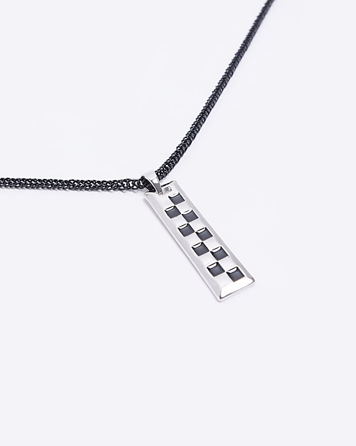 Black check pendant necklace