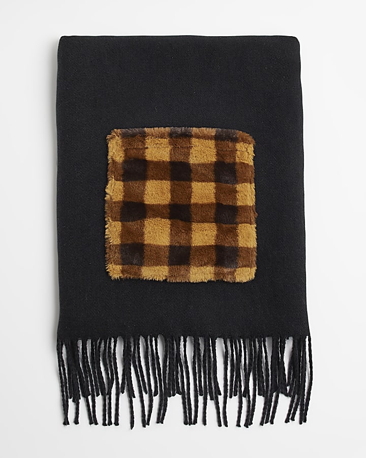 Black check pocket scarf