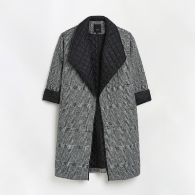 river island black and white check coat