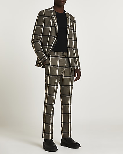 Black check print skinny fit suit trousers