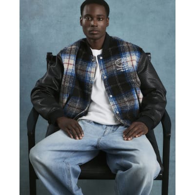 Black Check Varsity Bomber Jacket