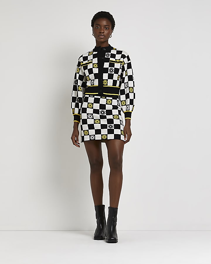 Black checkerboard cropped bomber jacket