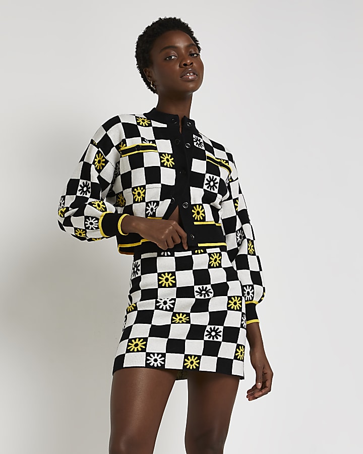 Black checkerboard mini skirt